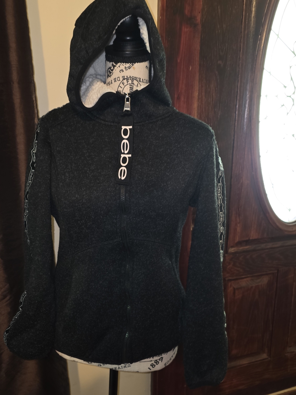 bebe Black Sherpa-Lined Zip Hoodie S/P